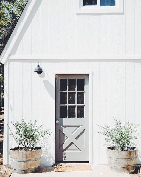 Front Porch Plants, Front Porch Planters, Porch Plants, Beautiful Front Doors, Porch Planters, Outdoor Patio Ideas, Grey Exterior, Spanish Style Homes, White Planters