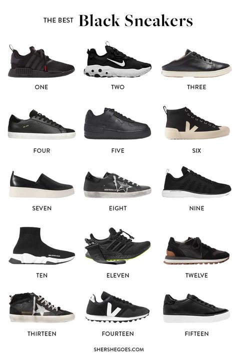 Black Sneakers Best Black Shoes For Women, Dressy Black Sneakers Women, Black Sneakers Adidas, Mens Black Sneakers Outfit, Black Shoes For Women Casual, Cute Black Sneakers For Women, Black Nike Shoes Outfits For Women, Best Black Sneakers Women, Black Fashion Sneakers Women