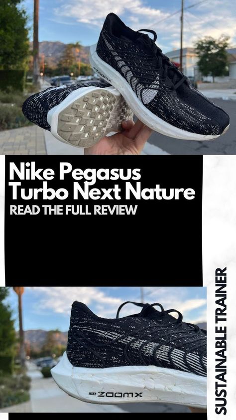 The Nike Pegasus Turbo Next Nature is a sustainable daily training shoe. Over 55% of the shoe's midsole features recycled ZoomX scraps, and the upper is made of 100% recycled yarn. Nike Pegasus Turbo Next Nature, Nike Pegasus Turbo, Nature Outfits, Pumped Up Kicks, Nike Pegasus, Recycled Yarn, Running Shoes Nike, Nike Running, Sustainable Clothing