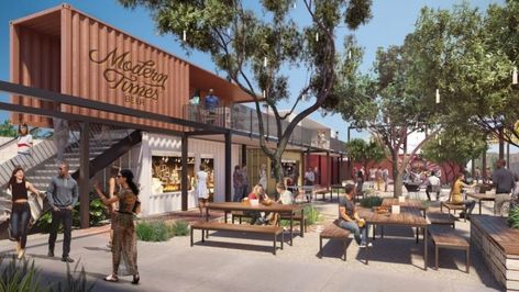 Shipping Container Design, Container Cafe, Food Park, Entry Design, Outdoor Eating, Container Design, Craftsman Bungalows, Food Hall, Shipping Containers