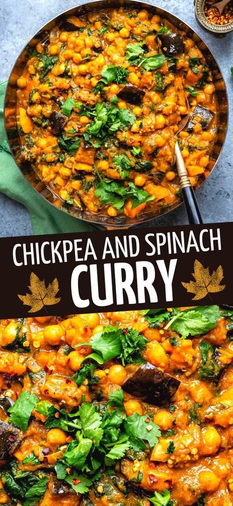 This easy Chickpea And Spinach Curry is quick, hearty and healthy! A comforting creamy curry that even meat lovers will adore. Make it on your stove or the Instant Pot. Chickpea And Spinach, Chickpea And Spinach Curry, Vegan Curry Recipes, Vegan Spinach, Store Cupboard, Recipe Gluten Free, Spinach Curry, Red Lentil Soup, Vegan Curry