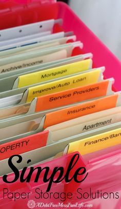 These simple paper storage solutions will have you winning over your filing system. Everything organized! Paper Clutter Organization, Organizing Paperwork, Paper Clutter, Clutter Organization, Cleaning Motivation, Label Maker, File Organization, File Folders, Organize Declutter