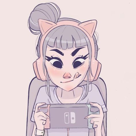 Nintendo Switch Illustration, Gaming Drawing Reference, Gamer Drawing Reference, Girl With Cat Pfp, Gamer Girl Drawing, Playing Video Games Drawing Reference, Gamer Drawings, Nintendo Switch Drawing, Playing Video Games Drawing