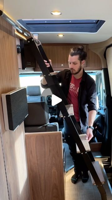 Redtail Overland on Instagram: "Custom ladder solution for entering the Skyloft. #vanlife #tinyhome #familyvan #travel #custom #handcrafted Song “Searching” by @wearetwolanes" Redtail Overland, December 26, Van Life, Tiny House, Motorcycles, Songs, Cars, Van, Travel