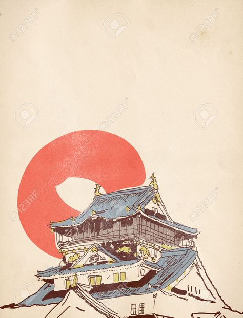 Japanese House Painting, House Drawing Sketches, Japanese House Drawing, Traditional Japanese House Plans, House Drawing Easy, Old Japanese House, Simple House Drawing, Japanese Ink Painting, Japanese Tea House