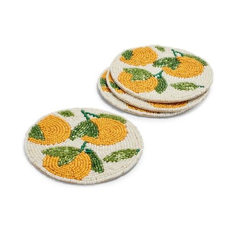 Citrus Coasters, Lemon Coasters, Embroidery Table, Diy Bead Embroidery, Tambour Embroidery, Rope Crafts Diy, Pearls Diy, Bead Embroidery Patterns, Bead Embroidery Jewelry