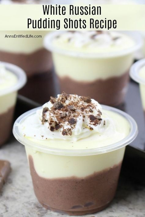 White Russian Pudding Shots Recipe White Russian Pudding Shots, Chocolate Pudding Shots, Pudding Shot Recipes, Jello Pudding Shots, Alcoholic Desserts, Dessert Shots, Recipes Drinks, Pudding Shots, Jello Shot Recipes