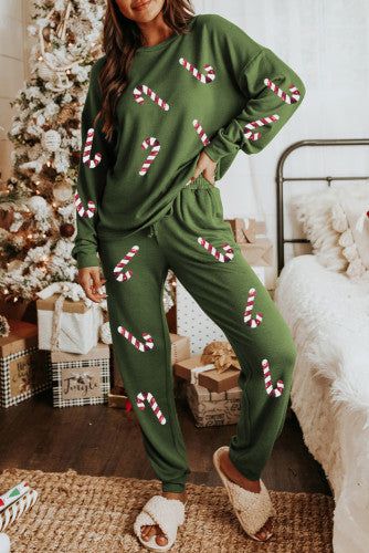 Will ship in approximately 2 weeks Bandeau Tops, Green Candy, Green Sequins, Loungewear Set, Sweaters And Leggings, Casual Sets, Christmas Pajamas, Pocket Pants, Drawstring Pants