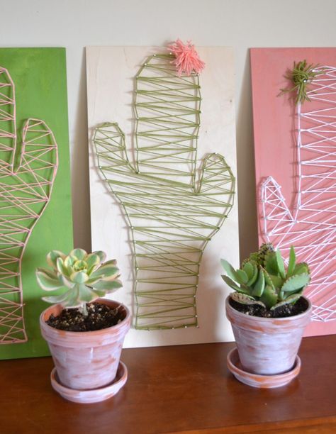 DIY Cactus String Art Craft — From Scratch with Maria Provenzano Cactus String Art, Plants Craft, Cactus Indoor, Diy Cactus, Garden Cactus, Cactus Craft, Indoor Cactus, Diy Hanging Shelves, Cactus Diy