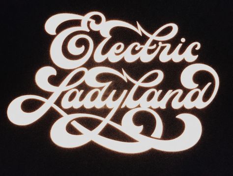 Electric Ladyland, Longboard Design, Script Text, Type Inspiration, 70s Vibes, Types Of Lettering, Title Card, Script Lettering, Vintage Graphic Design