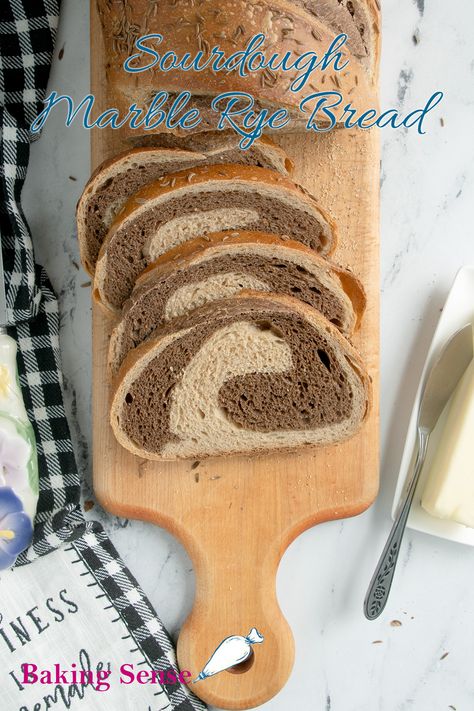 Sourdough Marble Rye Bread has a beautiful swirl of light and dark sourdough bread. This loaf has great flavor and a moist crumb thanks to a generous helping of rye starter. Marble Rye Bread Recipe, Marble Rye Bread, Dark Bread, Sourdough Rye Bread, Rye Sourdough, Sourdough Rye, Rye Bread Recipes, Yeast Breads, Best Bread Recipe