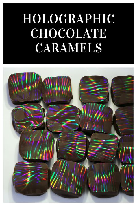 Chocolate Candy Making, Trippy Cake, Holographic Chocolate, Holographic Cake, Chocolate Bar Recipes, Edible Gems, Candy Rocks, Chocolate Bonbons Recipe, Rainbow Chocolate