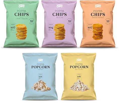 Popcorn Packaging Design, Bag Packaging Design, Popcorn Packaging, Chip Packaging, Dessert Packaging, Packaging Ideas Business, Roasted Nuts, Snack Bags, Bag Packaging