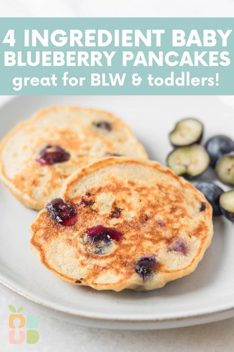 Baby Blueberry Pancakes - Baby Led Bliss Breakfast Baby Led Weaning, Blueberry Recipes For Baby, Blueberry Pancakes For Baby, Baby Led Weaning Pancakes, Pancakes For Baby Led Weaning, Pancakes For Babies, Pancakes For Baby, Blueberry Pancakes Easy, Baby Led Weaning Recipe