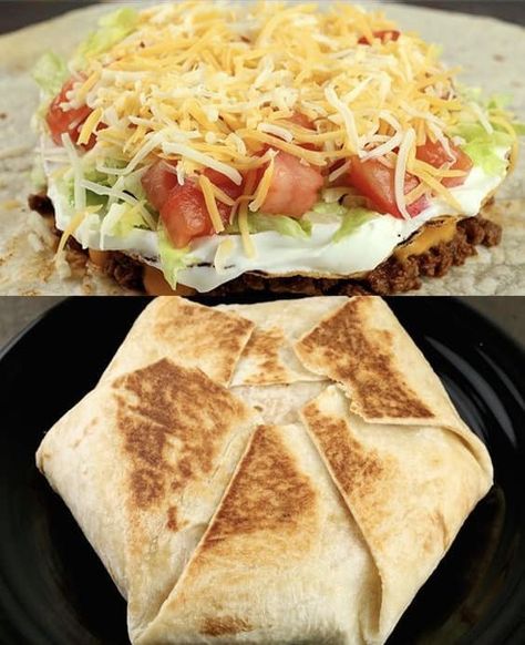 Homemade Crunch Wrap Supreme Crunch Wrap Supreme Recipe, Taco Bell Crunchwrap Supreme, Crunchwrap Recipe, Homemade Crunchwrap, Sandwich Vegetarian, Crunchwrap Supreme, Crunch Wrap, Homemade Crunchwrap Supreme, Taco Bell