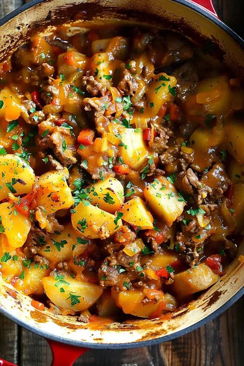 Cheesy One Pot Beef and Potatoes Ground Beef Potatoes Crockpot, Cooked Potatoes, Beef Potatoes, Crock Pot Potatoes, Ground Beef And Potatoes, Potted Beef, Beef And Potatoes, Soup Dinner, Cheesy Potatoes