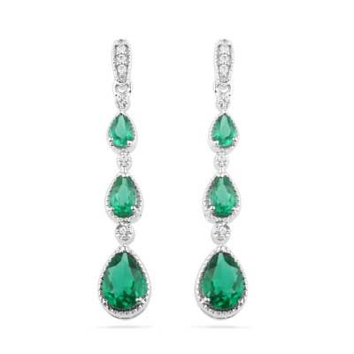 Pear-Shaped Lab-Created Emerald and Diamond Accent Drop Earrings in Sterling Silver Emerald Drop Earrings, Jewelry By Brand, Emerald Earrings Drop, Earrings Emerald, Bridal Earrings Drop, Lab Created Emerald, Peoples Jewellers, Emerald Earrings, Earrings White