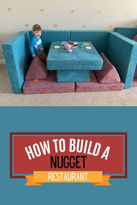 HOW TO BUILD A NUGGET RESTAURANT Nugget Restaurant Build, Nugget Couch Ideas Movie Night, Nugget Design Ideas, Nugget Spaceship, Nugget Couch Birthday, Nugget Couch Stage, Nuggets Couch Ideas, Nugget Ball Pit Build, Nugget Set Up