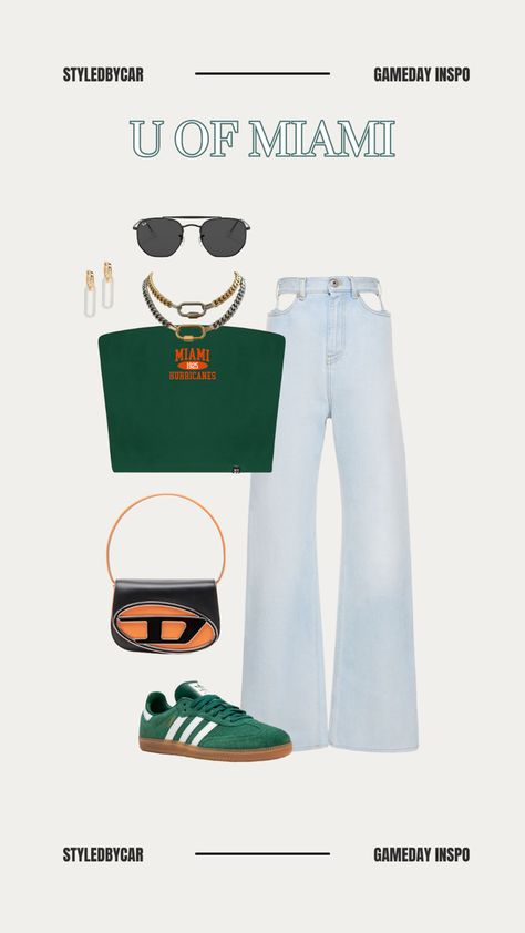 Miami Game Day Outfit, University Of Miami Outfits, Outfit Inspo University, Miami Style Outfits, U Of Miami, Miami Outfit, Miami Outfits, Class Outfit, College Fits