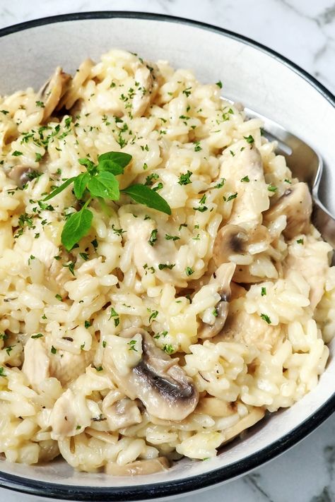 Instant Pot Chicken and Mushroom Risotto Chicken Mushroom Risotto Instant Pot, Creamy Instant Pot Chicken, Instant Pot Mushroom Risotto, Chicken And Mushroom Risotto, Chicken Risotto, Chicken And Mushroom, Mushroom Risotto, Mushroom Chicken, Instapot Recipes