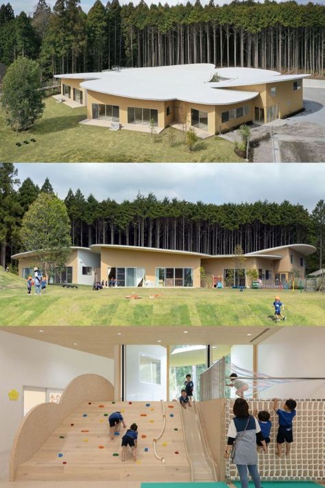 Children’s Forest Nursery School Preschool Designs, Forest Nursery, Nursery School, Forest School, Mount Fuji, A Hill, School Architecture, School Design, Architecture Design