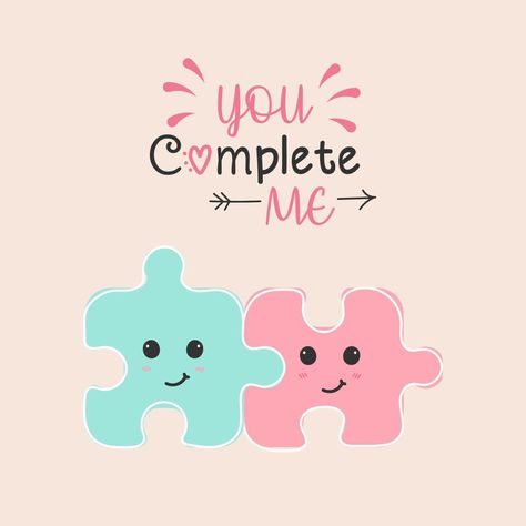 You Complete Me Puzzle, Valentines Day Posters, Couples Puzzle, Puzzle Illustration, Puzzle Drawing, Cartoon Puzzle, Valentines Day Poster, Heart Puzzle, Valentine Cards Handmade