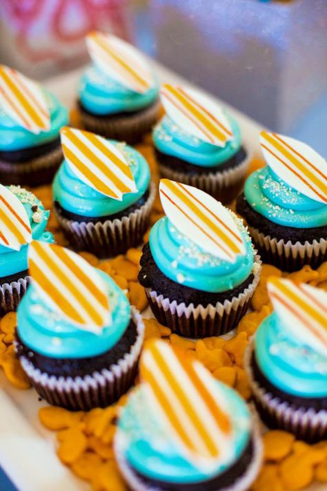 Totally Cool Backyard Beach Bash {First Birthday} // Hostess with the Mostess® Surfer Party, Beach Theme Cupcakes, Surf Cake, Surf Birthday Party, Cool Backyard, Wave Cake, Beach Cupcakes, Surfer Baby, Surf Birthday