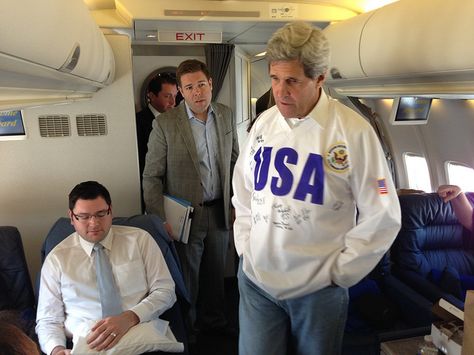 Secretary Kerry Enroute to Rome Air Force Jet, John Kerry, Hockey Team, U S Air Force, Hockey Teams, Hockey Jersey, Public Domain, Moscow, Rome