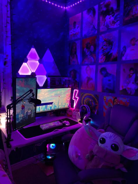 Gamer Vibes Aesthetic, Gaming Aesthetic Girl, Gamer Girl Room Aesthetic, Purple Gaming Aesthetic, Gaming Girl Aesthetic, Girl Gamer Aesthetic, Purple Aesthetic Bedroom, Gamer Girl Aesthetic, Tiktok Room