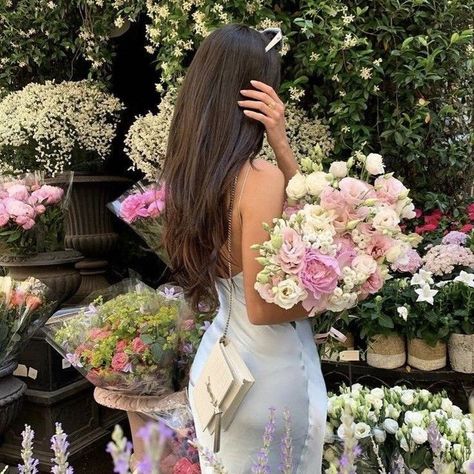 A Woman, Flowers, Blue, White