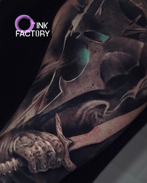 The Witch King of Angmar, "Do not come between the Nazgul and his prey". Incredible piece by @paulcunninghamtattoo . Make your way into the DMs and get booked in today! Or email us! #TheInkFactory #DublinTattoo #ArmSleeve #LordOfTheRings #LordOfTheRingsTattoo #WitchKingOfAngmar #Mordor #Sauron #Nazgul #BlackandGrey #BlackandGreyTattoo Witch King Tattoo, Eye Of Sauron Tattoo, Nazgul Tattoo, The Witch King Of Angmar, The Nazgul, The Witch King, Witch King Of Angmar, Witch King, Lord Of The Rings Tattoo