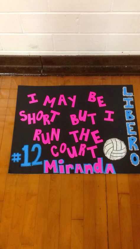 Volleyball sign! For libero Volleyball Locker Decorations, Volleyball Signs, Night Volleyball, Volleyball Crafts, Volleyball Locker, Libero Volleyball, School Spirit Posters, Volleyball Senior Night, Senior Posters