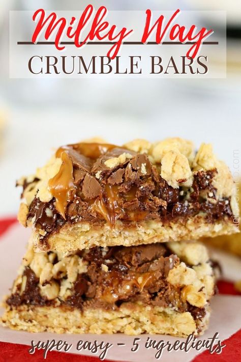 These Milky Way Crumble Bars are divine!!! Super easy to make with just 5 ingredients! Milkyway Desserts, Milky Way Magic Bars, Bar Recipes Easy, Milky Way Dessert, Bar Cookie Recipes, Milky Way Bars, Dessert Bar Recipes, Milky Way Candy, Best Easy Dessert Recipes