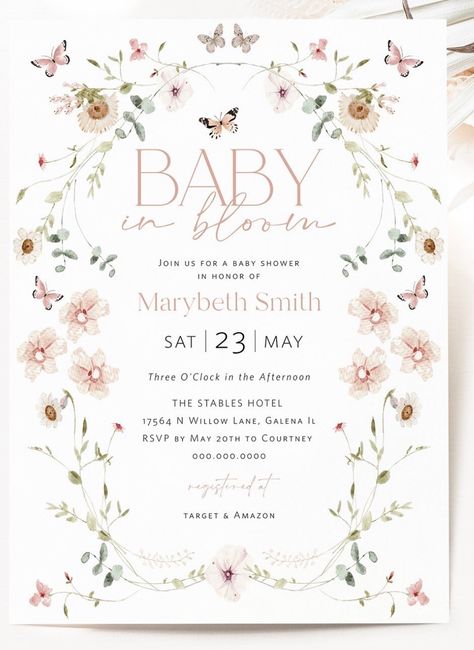 March Baby Shower, Spring Baby Shower Themes, Wildflower Party, Girl Shower Themes, Classy Baby Shower, Baby Shower Theme Decorations, Garden Baby Showers, Wildflower Baby Shower, Baby In Bloom