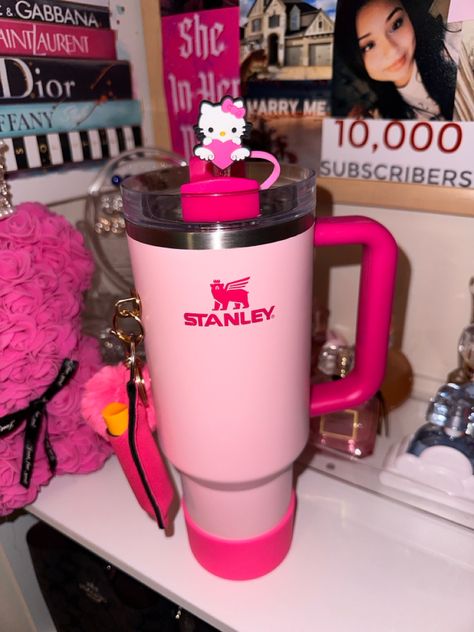 Pink hello Kitty Stanley decorated up Stanley Cups Decorated, Stanley Cup Decorations, Decorated Stanley, Stanley Decorated, Decorated Stanley Cup, Hello Kitty Stanley, Stanley Cup Aesthetic Decorated, Stanley Decorations, Stanley Cup Hello Kitty