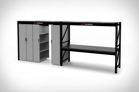 Ultimate Levrack Bundle | Uncrate Steel Workbench, Bank Barn, Mobile Shelving, Floating Cabinets, Overhead Storage, Led Shop Lights, Garage Gym, Shop Organization, Bike Storage