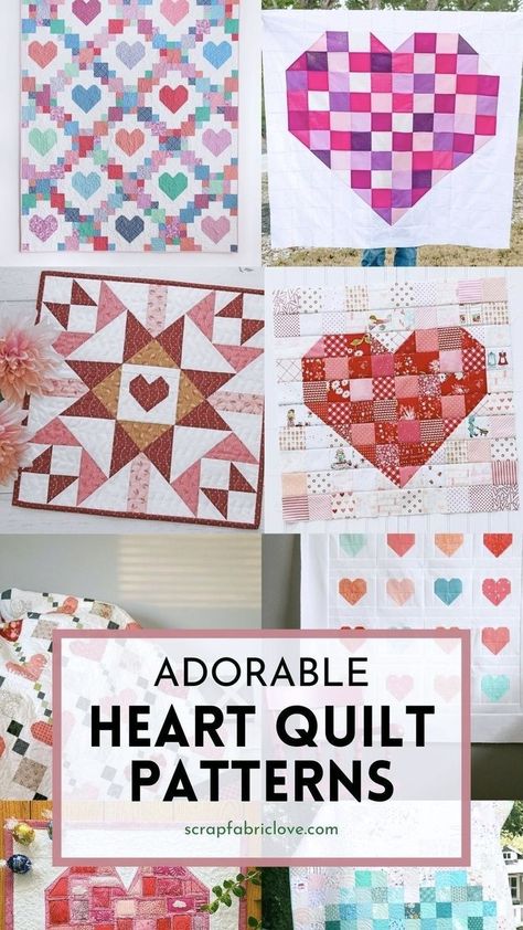 Celebrate love with our collection of 20+ heart quilt patterns! From free quilt patterns to charming designs for quilting for beginners, you’ll find inspiration for every occasion. Whether you’re making a heartfelt gift for Valentine's Day or a sweet baby quilt, these patterns are perfect for adding a touch of love to your sewing room. Explore this roundup and start crafting your next quilt today! Follow Scrap Fabric Love for more modern quilt patterns! Simple Quilt Patterns Free, Scrappy Heart Quilt, Heart Quilt Patterns, Free Quilt Patterns Printables, Beginner Quilt Patterns Free, Heart Quilt Block, Heart Quilts, Beginner Quilt, Heart Quilt Pattern