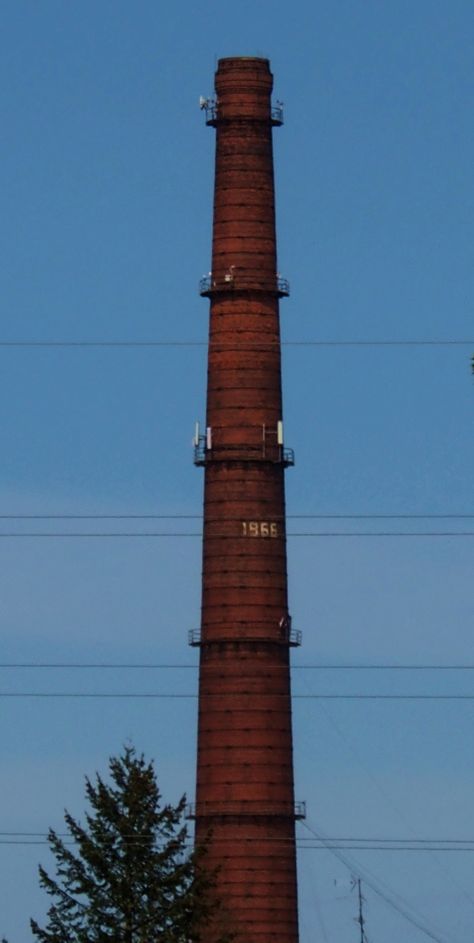 Factory chimney.Built in 1966. City : Ogre , country: Latvia Factory Chimney, Latvia, Utility Pole, Built In, Architecture, Building