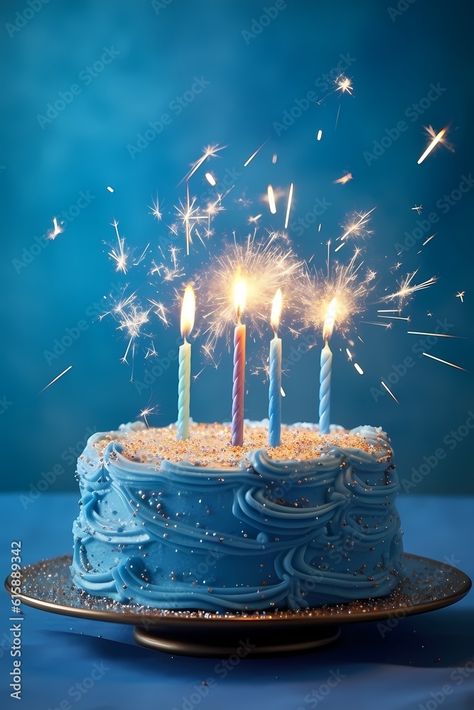 Blue Birthday Cake, Cake Sparklers, Blue Birthday Cakes, Blue Birthday, Vector Graphics, Adobe Stock, Stock Illustration, Birthday Cake, Social Media