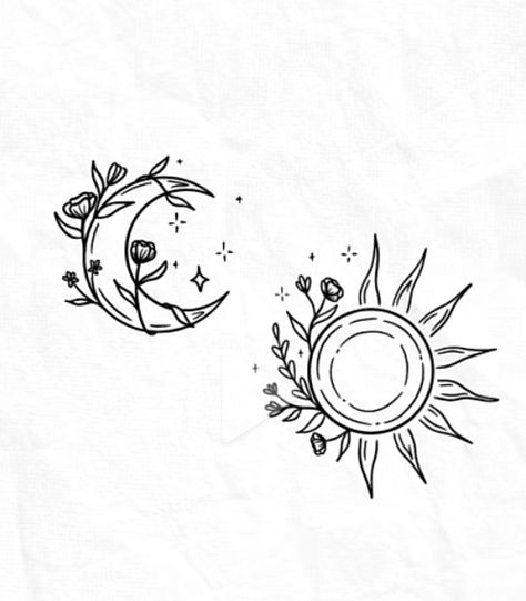 Tattoo Sonne, Maching Tattoos, Moon Sun Tattoo, Cute Matching Tattoos, Matching Friend Tattoos, Tato Minimal, Tattoo Foot, Small Girly Tattoos, Bestie Tattoo