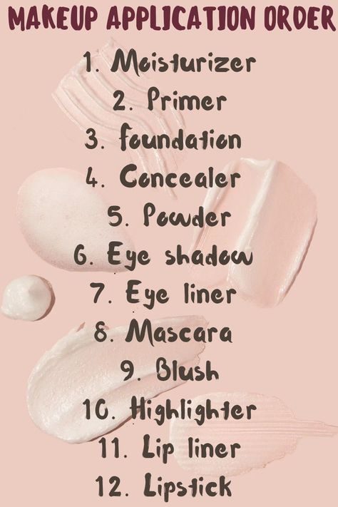 Follow these steps for your makeup application Makeup Steps For Beginners How To Apply, Makeup Applying Steps, Steps In Applying Makeup, Order Of How To Apply Makeup, What Steps To Apply Makeup, Simple Makeup Application Order, Steps Of Applying Makeup, How To Apply Makeup In Order, How To Apply Make Up Step By Step Faces