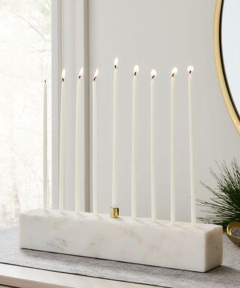 Scandinavian Holiday, Holiday Mantel Decor, Scandinavian Holidays, Hanukkah Decor, Marble Candle Holder, Chanukah Decor, Hanukkah Decorations, Holiday Mantel, Marble Candle