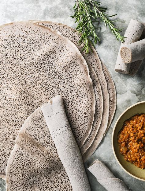 Ethiopian Injera, Turkey Pumpkin Chili, Ethiopian Cuisine, Ethiopian Restaurant, Stove Top Grill, Sausage Stew, Vivid Photography, Beans And Sausage, Dough Starter