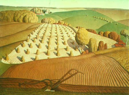 Habit of Art: Painted landscapes representing the idyllic American life today and in the past Grant Wood Grant Wood Paintings, Grant Wood American Gothic, Artist Grants, Thomas Hart Benton, Grant Wood, Bg Design, American Gothic, Wood Artist, Paintings I Love