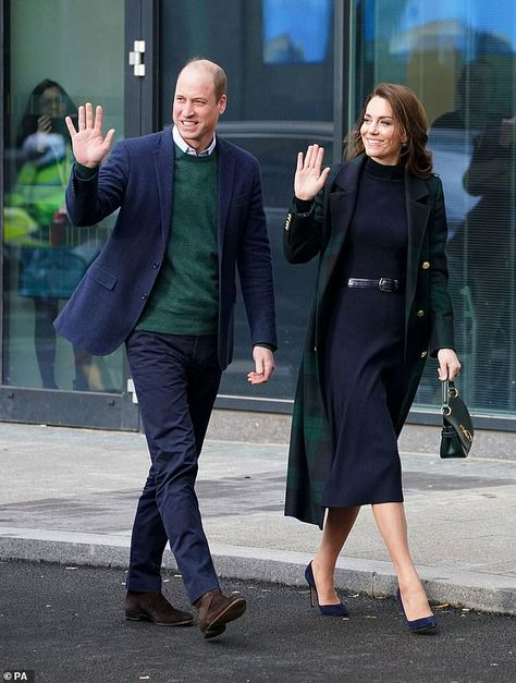 Prince William and Kate turn up in matching outfits in Merseyside | Daily Mail Online Navy And Green Outfits, Green And Navy Outfit, Liverpool University, William And Catherine, Checked Coat, University Of Liverpool, Prince And Princess Of Wales, Prince William And Catherine, Navy Outfit