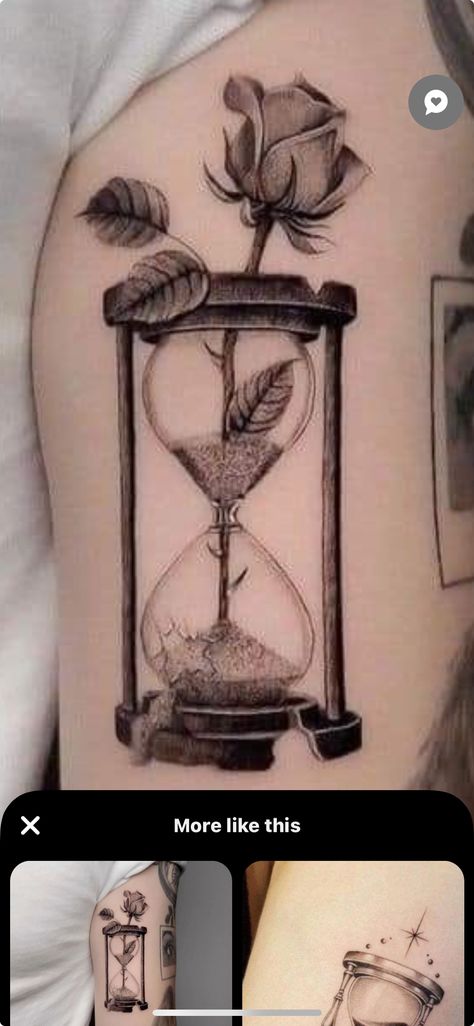 Hourglass Tattoo Feminine, Hourglass Tattoo, Hour Glass, Time Tattoos, Rib Tattoo, Rose Tattoos, Thigh Tattoo, A Tattoo, Tattoos And Piercings