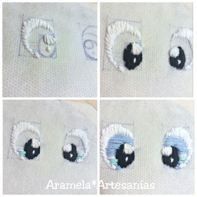 Aramela*Artesanías: Cómo bordar ojos para amigurumis Crochet Eyes, Cute Eyes, Yarn Projects, Amigurumi Free, Amigurumi Free Pattern, Diy Doll, Crochet Dolls, Crochet Ideas, Crochet Stitches