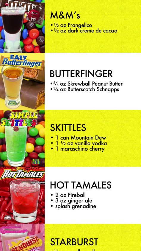 Soda And Liquor Combo, Two Ingredient Alcoholic Drinks, 80s Alcoholic Drinks, 3 Ingredient Alcoholic Drinks, Candy Inspired Cocktails, Easy Mixed Drinks Alcohol 2 Ingredients, Candy Drinks Alcohol Recipes, Easy Mixed Drinks Alcohol 3 Ingredients, Fun Shots Alcohol Easy