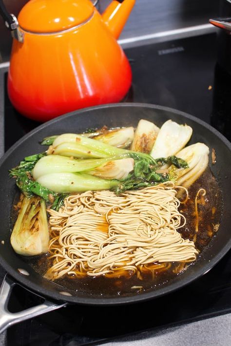 Pak Choi Noodles | Oddbox Pak Choi Recipe, Pak Choy, Garlic And Ginger, Chicken Noodles, Pak Choi, Vegetarian Cabbage, Chinese Cabbage, Chilli Flakes, 2 Ingredients