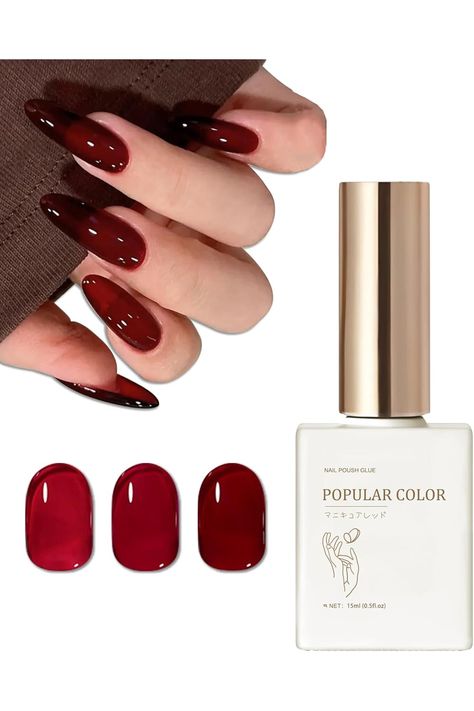 Berry Red Jelly Nail Gel Glue Polish, 15ml Nude Crystal Transparent Neutral Sheer High Gloss Red Color Gel Polish, Soak Off UV/LED Home DIY Gel Polish Motherâ€™s Day Gift for Women-119 Sheer Red Nails, Jelly Color Nails, Red Jelly Nails, Diy Gel Polish, Jelly Nail, Red Jelly, Gel Glue, Jelly Nails, Womens Nails